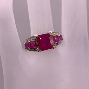 Ruby and Diamond Ring in Platinum over Sterling Silver (Size 8)